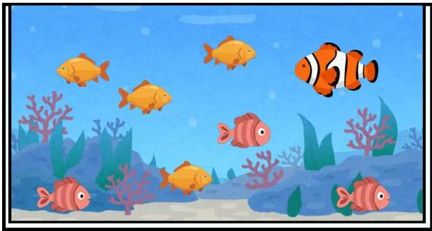 Aktivitas logika spasial — lingkari ikan yang berenang ke kanan